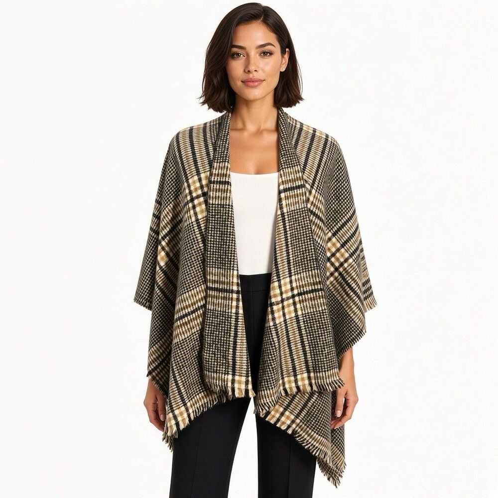Old Navy Women's Flannel Plaid Shawl Poncho Black & Brown Plaid One Size Soft